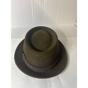 Vintage Dunlap Supreme Fedora‎ Hat Brown Braided Band Feather Buckle Detail
